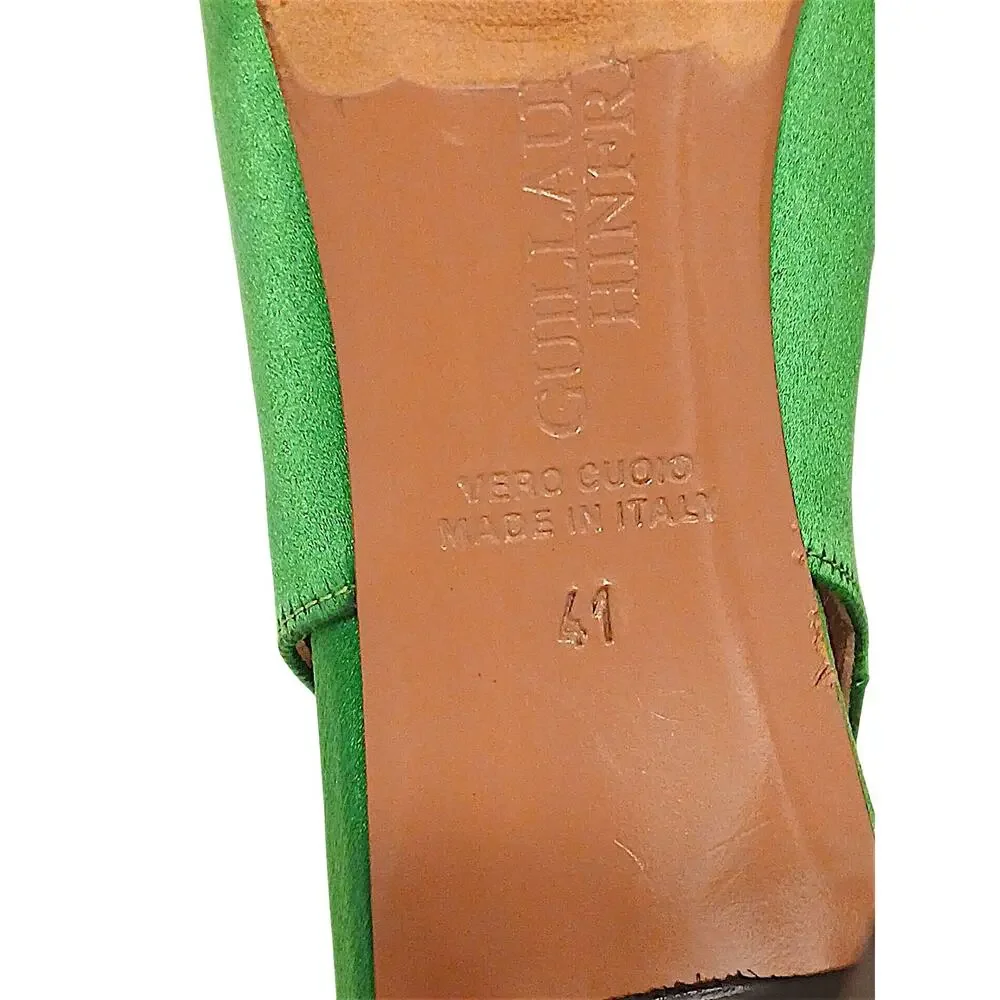 Guillaume‎ Hinfray Satin Slingback Pumps 41 Green Bow Studs Wedding Prom Formal